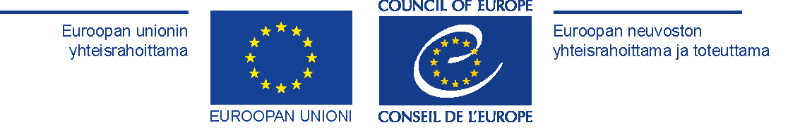 Euroopan unionin yhteisrahoittama, Euroopan unioni, Council of Europe, Conseil de L'Europe, Euroopan neuvoston yhteisrahoittama ja toteuttama